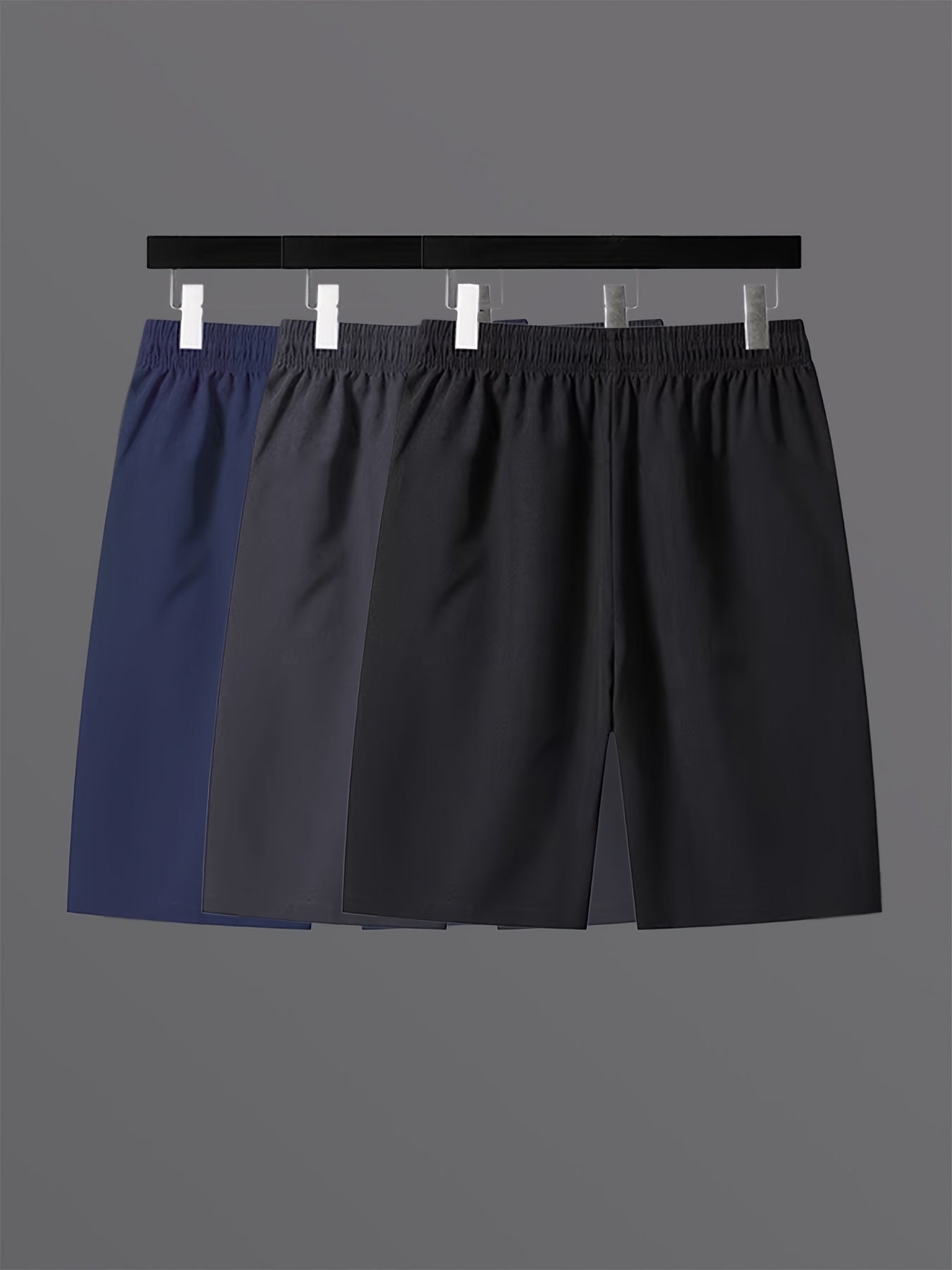 3pcs Men's Lightweight Quick-Dry Athletic Running Shorts - Loose Fit Plus Size, Zipper Pocket &amp; Elastic Waistband, Polyester/Elastane Blend Swim Shorts with White &amp; Black Design for Gym, Beach, Jogging - Summer Workout Swim T