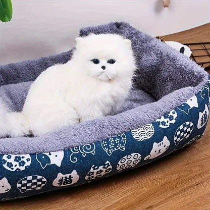 Super Soft Pet Bed for Cats & Dogs - Plush Polyester Fill, Blue Paw Print Design, Durable Indoor Sofa Cushion, Easy to Clean, Cozy & Comfortable for Indoor Pets, Cat Bed, Playful Pet Design, Easy Clean Material