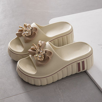 Women'S Elegant Floral Embellished Slide Sandals - Summer 2025 Collection, Non-Slip, Odor-Resistant, Durable Beach Shoes with Thick Cushioned Sole for Indoor/Outdoor Comfort, Indoor Slippers | Floral Embellished Sandals | EVA