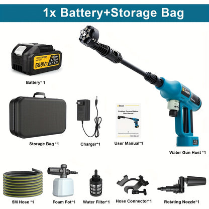 Gisam Cordless High-Pressure Car Washer Gun with Digital Touch Screen & 2 x 4000mAh - 6-in-1 Nozzles, 4-Speed Brushless Motor, Heavy-Duty Water Spray System for, Trucks, Motorcycles, Garden,, Driveway Cleaning (Portable)