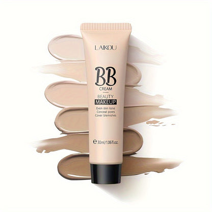 LAIKOU BB Cream à prova de água com cobertura total, tons naturais/marfim/bronzeado, 30ml, base de longa duração, controlo da oleosidade, uniformiza o tom da pele e disfarça os poros.