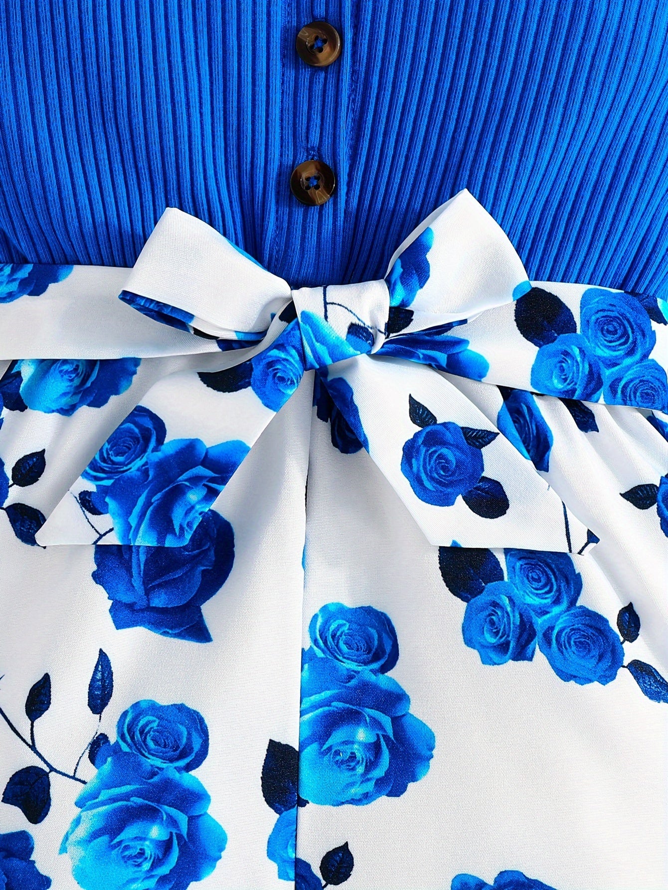 Girls' Summer Casual Floral Print Off-Shoulder Jumpsuit with Adjustable Waist Belt - Lightweight Breathable Shorts for Outdoor Play & Daily Wear, Blue & White Flower Design, Perfect for Weekend Outings, Cute Outfits for Girls