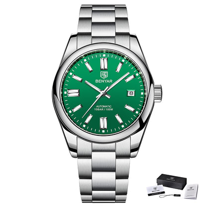 1pc BENYAR Men's Mechanical Wristwatch, 10Bar Waterproof Automatic Watch, Stainless Steel Sports Diving Watch For Men, Ideal choice for Gifts