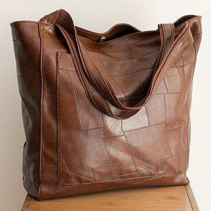Women's Faux Leather Tote Bag with Magnetic Closure, Fixed Shoulder Straps, Solid Color, Polyester Lined, Edge Paint Detail, Suitable for Various Occasions