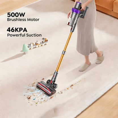 46000Pa/55Min Vacuum Cleaner Cordless, Cordless Vacuum Cleaner Super Quiet, Powerful Cordless Stick Vacuum Cleaner with LED Display/Anti-Tangle Brush, Detachable Battery, Lightweight 1.5L Dust Cup Perfect for Pet Hair, Floor,
