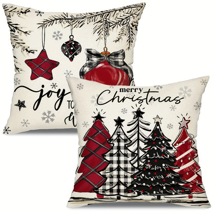 2pcs, Christmas Throw Pillow Covers, 45.72cm*45.72cm Christmas Tree Decorative Home Decor Cushion Covers, Farmhouse Winter Holiday Home Decor Pillowcases, for Porch Patio Couch Sofa Living Room Outdoor, Without Pillow Inserts