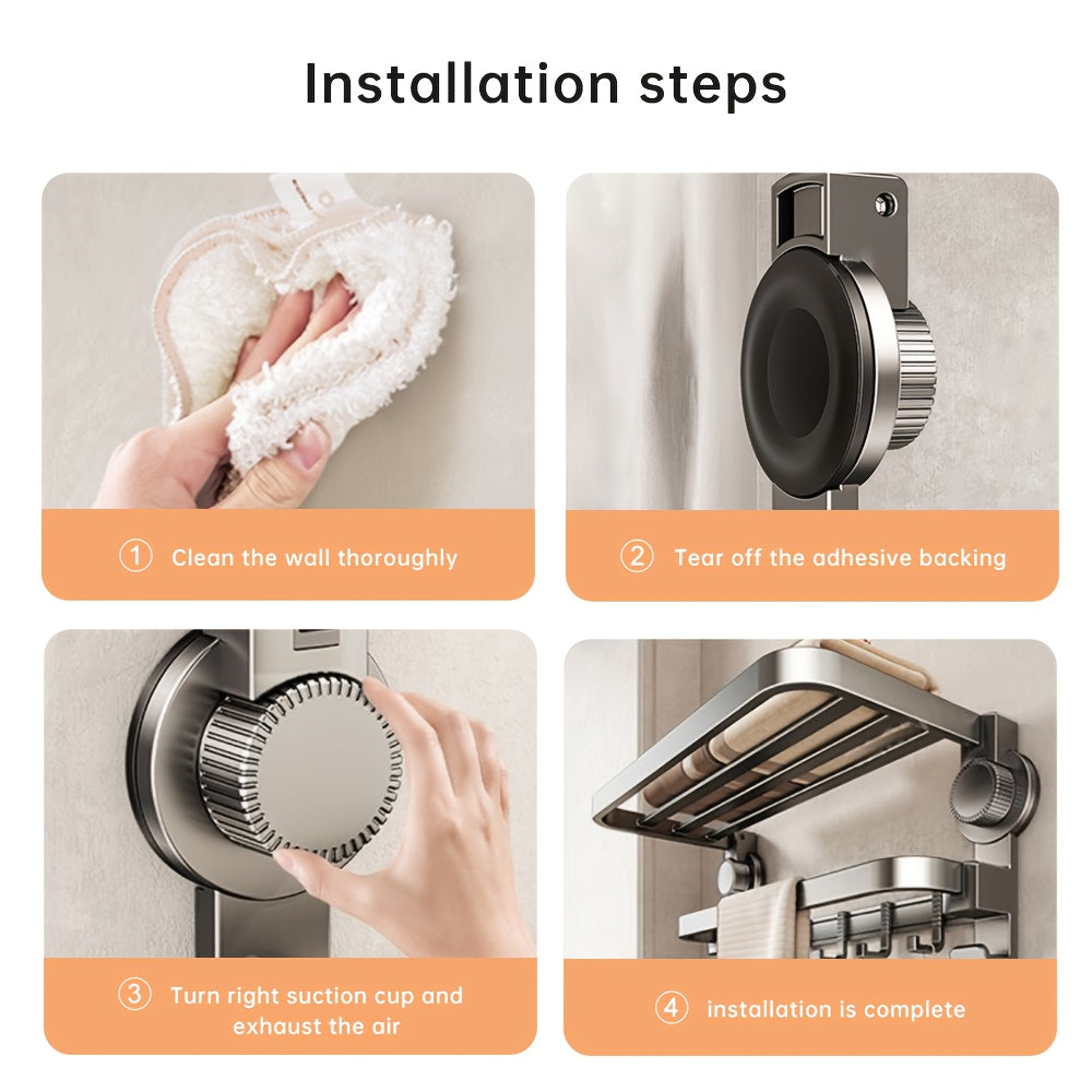 A Multifunctional Foldable Towel Rack with 1 Suction Cup, Including 2 Bases And 7 Hooks, a Space-Saving Towel Storage Rack, Suitable for Bathrooms And Balconies, Gray in Color, No Drilling Required to Change Its Position, Tow