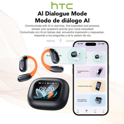 HTC NE27 AI Translation Wireless Earbuds with 134-Language Real-Time Translator, Wireless 6.0, AI- Smart Translator, Noise Cancelling, Transparent Touchscreen Case, Stereo Sound, Long Life for Travel, / Compatible