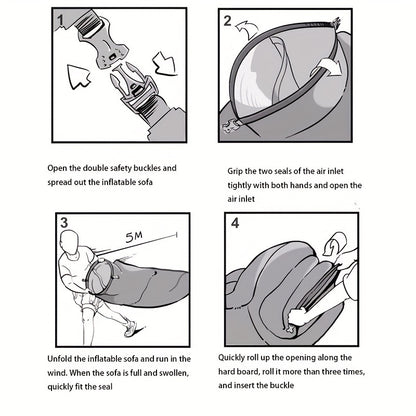 1pc Large Inflatable Sofa Chair - Heavy-Duty Oxford Fabric Portable Air Bed/Seat, Foldable Self-Inflating Couch for Adults &, No Needed, Ideal for Camping, Beach, Music Festivals, Backyard (Takes Air from Mouth, Chaise Pliant