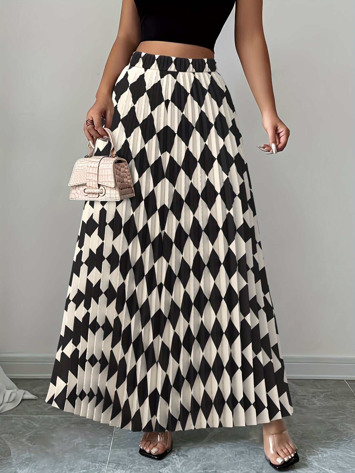 Women's Elegant Pleated Maxi Skirt with Elastic Waist - Machine Washable Dress Skirt, All-Season Formal/Office/Casual Wear, Smooth Texture & Non-Stretch Fabric (No Bulk) - Easy Care Skirt for Year-Round Use, Ready-to-Wear Col