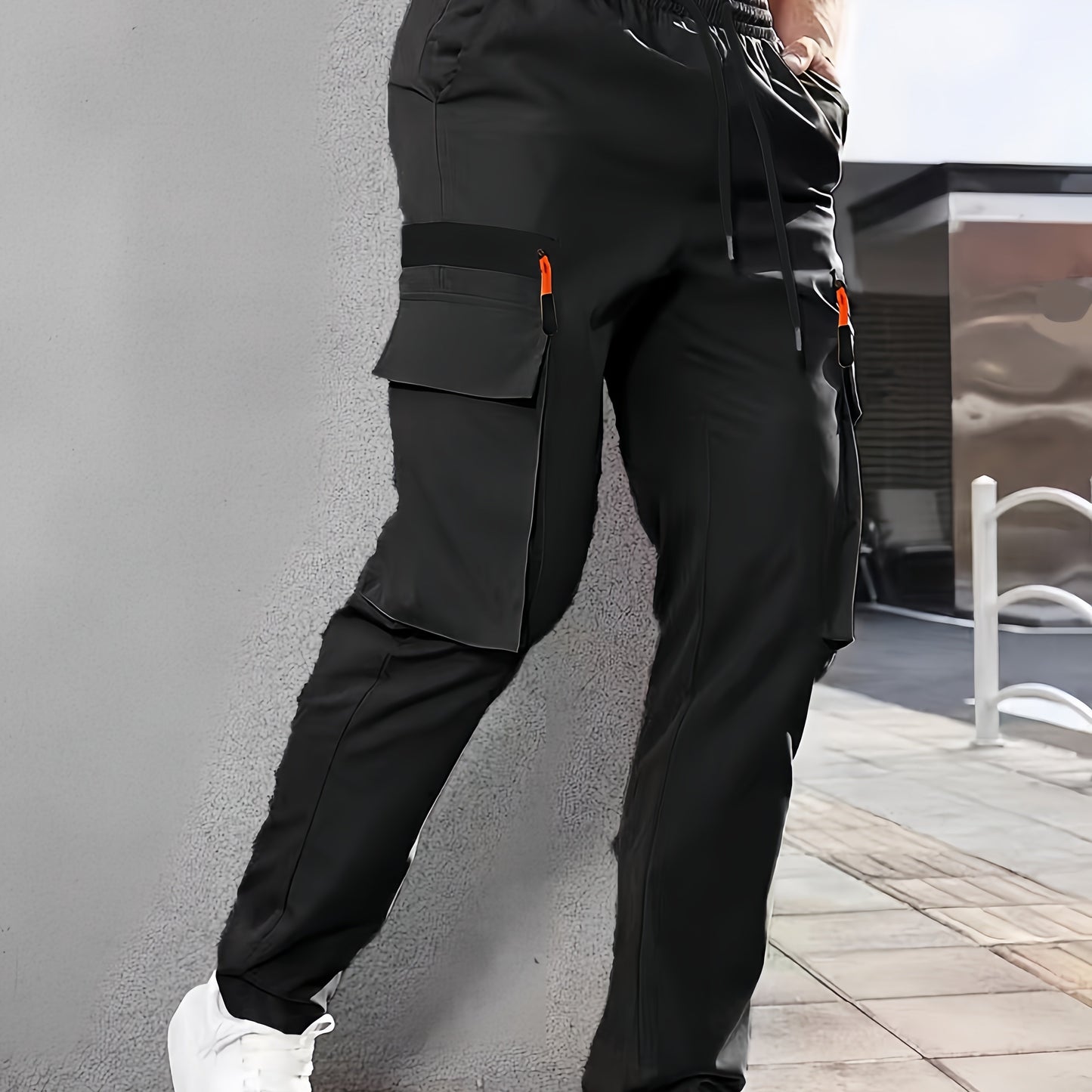 Men's Heavy-Duty Work Pants - Loose-Fit Cargo Trousers with Multiple Utility Pockets, Elastic Waistband, Non-Stretch Fabric for Construction, Outdoor, Everyday Casual - Black Pants (Machine Washable), Outdoor Activities, Func