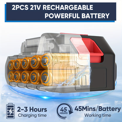 Pistola de limpeza de alta pressão sem fios, auto-ferrante, com jato contínuo de espuma, mangueira de 5 m e 2 pilhas de lítio recarregáveis, bocal 3 em 1, lavadora elétrica portátil, ideal para lavar automóveis, limpar jardins e pavimentos.