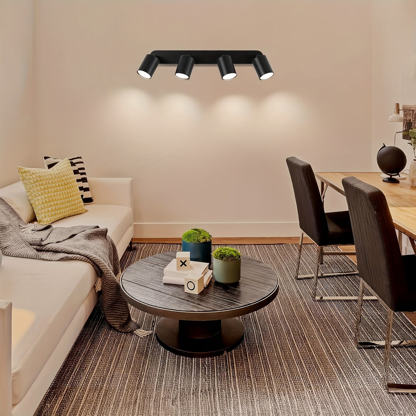 4-Head Adjustable Spotlight Ceiling Light Fixture - Modern Black Metal Semi-Flush Mount with 4 Adjustable Arms, 110-240V Hardwired, No Battery Needed, Easy Installation for Living Room, Bedroom, Office, Kitchen, Bathroom, Cei