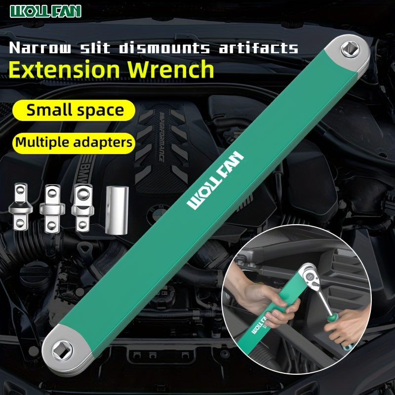 WOLLFAN Multi-Functional Extension Wrench, 39cm/15.35inch, Ratchet Conversion, Narrow Extension, Quick Release Socket, Universal Tool for Car Maintenance, Durable Material