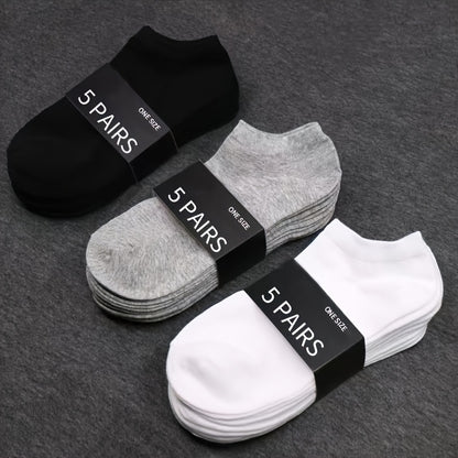 5 Pairs Ultra-Comfortable Low-Cut Ankle Socks - Breathable, Stretchy, and Durable for Sports & Casual Attire - Solid Black, Gray, and White, Sports Socks, Versatile Sock Options, Simple Sock Design, Breathable Fabric