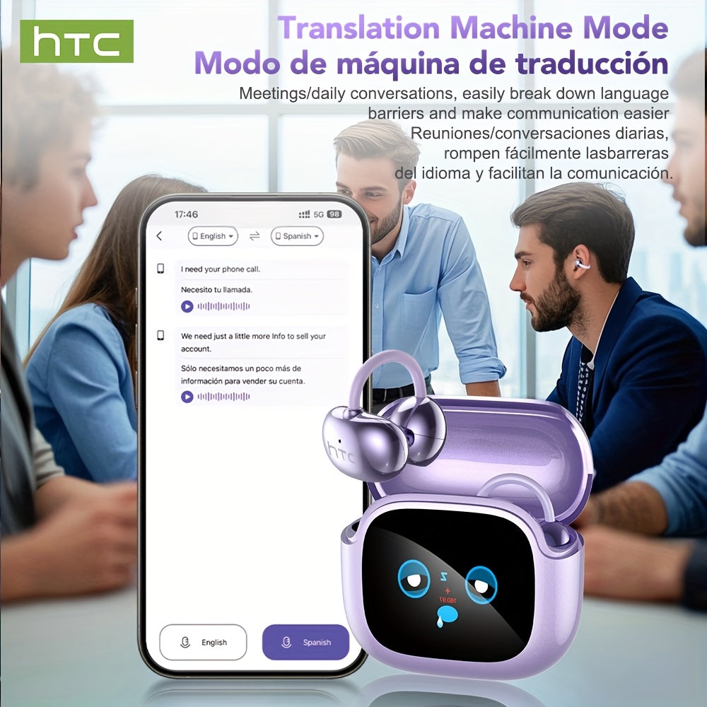1pc HTC NE32 AI Translation Headset with 134+ Language Support, Wireless 6.0 Wireless, Touch Controls & Built-in Mic, Real-Time Translation Device for Travel, Business, Study, Sports - Compatible with Smartphones (USB-C Charg