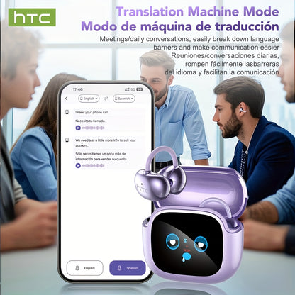 1pc HTC NE32 AI Translation Headset with 134+ Language Support, Wireless 6.0 Wireless, Touch Controls & Built-in Mic, Real-Time Translation Device for Travel, Business, Study, Sports - Compatible with Smartphones (USB-C Charg