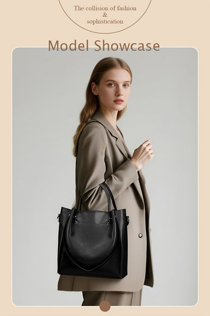 Women'S Genuine Leather Tote & Crossbody - Elegant Minimalist Hand with Golden-Tone Hardware, Zipper Closure, Golden-Tone Hardware &, Sturdy Base For Everyday & Formal Use, Versatile Accessory, Sleek Design, Durable Construct