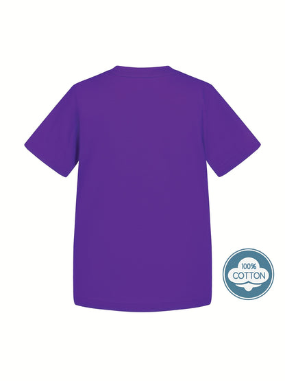 T-shirt infantil de cor sólida, blusa casual de manga curta, t-shirt infantil para o verão.