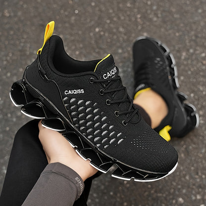 Men's Lightweight Breathable Casual Sneakers - Neon Yellow & Black, Fabric Upper with Mesh Lining, TPU Anti-Twist Sole, All-Season Low-Top Design for Hiking, Training & Daily Wear