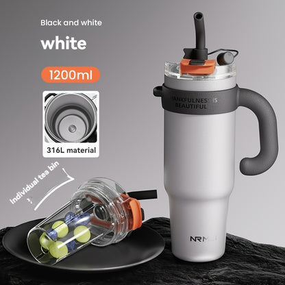 NRMEI 40oz Stainless Steel Water Bottle with Handle - Double Mouth - Leak-Proof - Suitable for Car Cup Holder