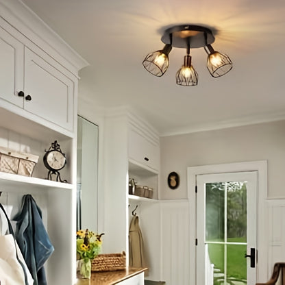 Kitchen lighting fixtures are ceiling mounted, with a three way rotating black iron lampshade, suitable for use in kitchen farmhouses, restaurants, porches, corridors, etc. ( excluding E14 bulbs)