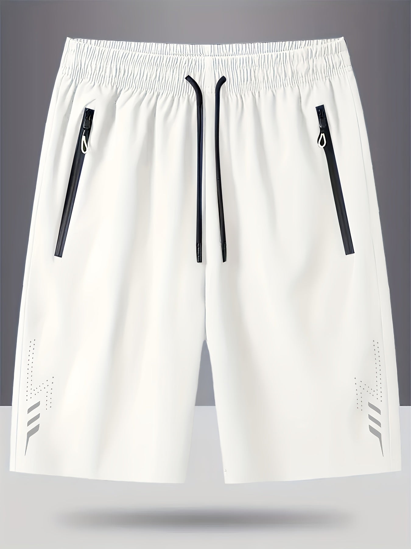 3pcs Men's Lightweight Quick-Dry Athletic Running Shorts - Loose Fit Plus Size, Zipper Pocket &amp; Elastic Waistband, Polyester/Elastane Blend Swim Shorts with White &amp; Black Design for Gym, Beach, Jogging - Summer Workout Swim T