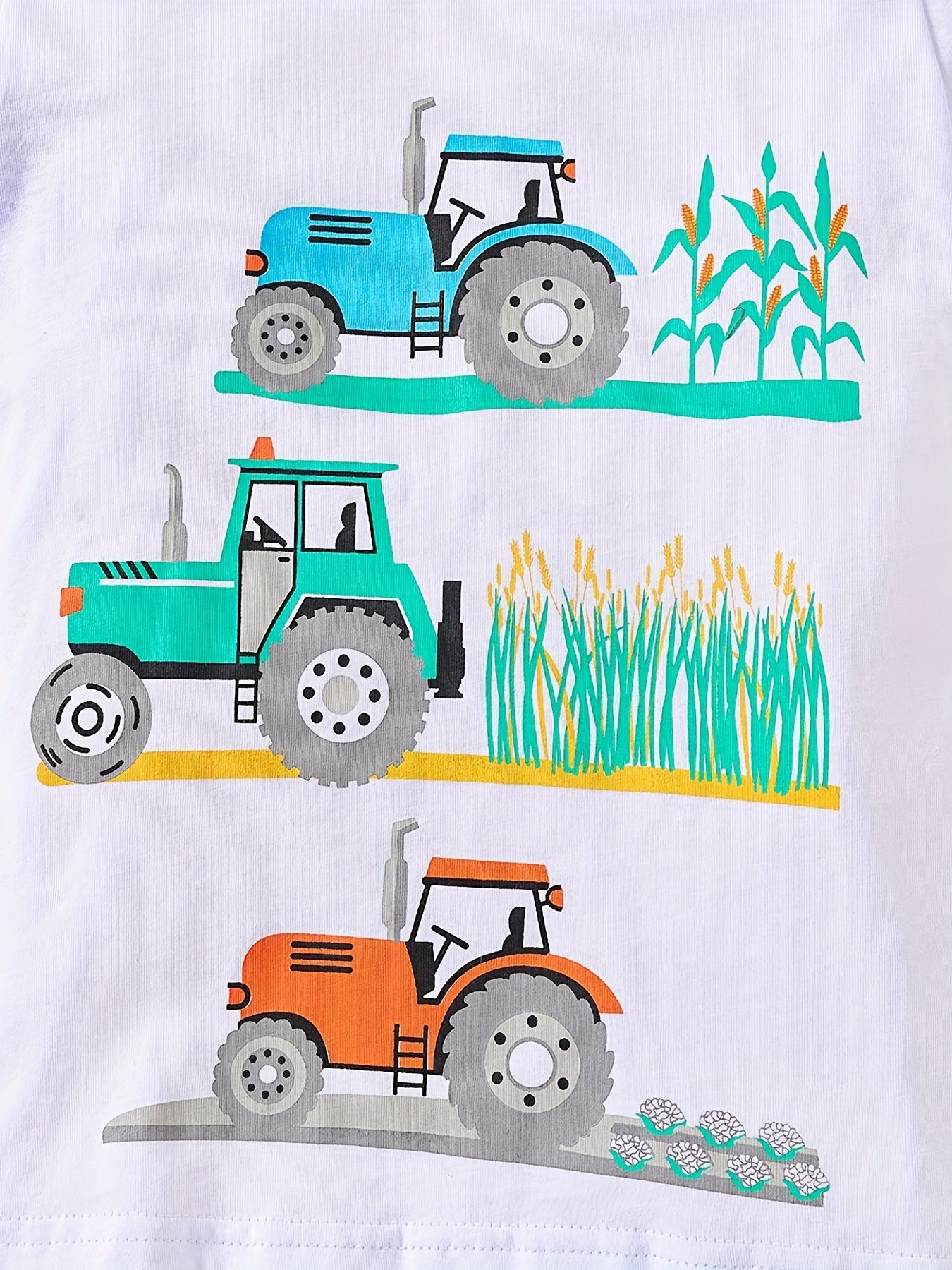 Boy's Tractors Print Casual Outfit Round Neck T-shirt & Shorts, Kids Summer Clothes Set For Daily And Outdoor Wear