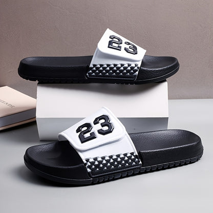 Men'S Summer Fashionable Black PVC Sandals with Number 23 Design - Breathable, Comfortable, Durable, Round Toe, All-Season Casual Footwear, Comfortable Footwear | Stylish Sandals | Durable Footwear