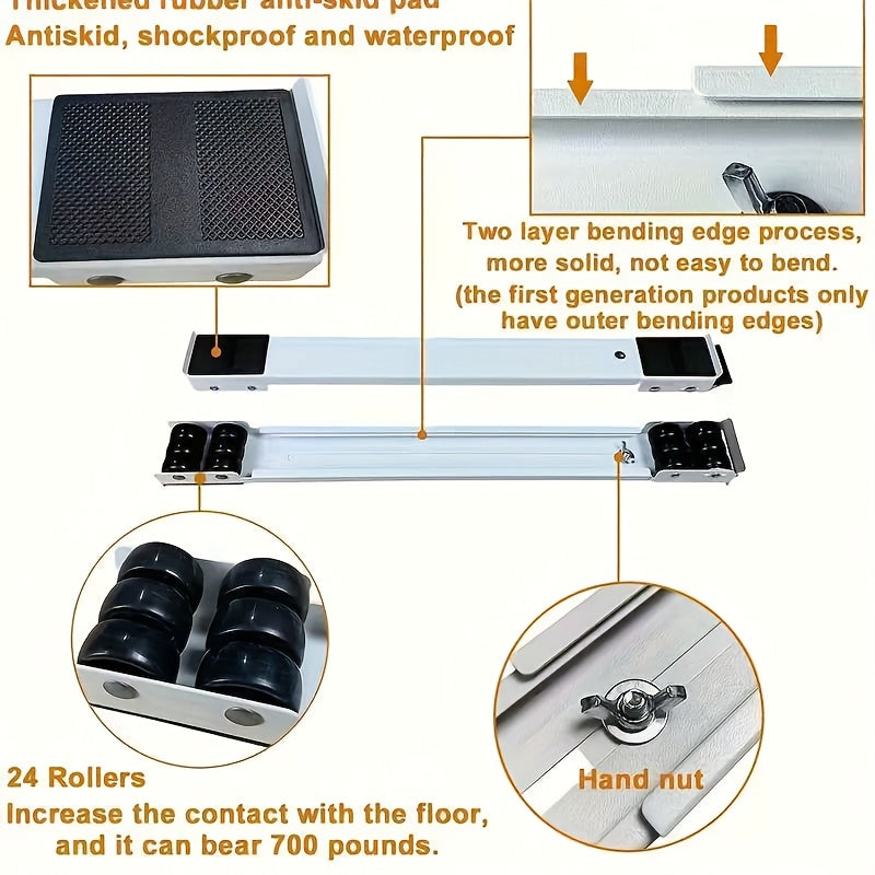2pcs Heavy-Duty Plastic Furniture Movers with 360° Swivel Casters - 46.5cm to 72cm Height Adjustable, 18.3in to 28.3in Width, 4cm Thickness for Washing Machines, Dryers, Appliances &amp; Home Furniture, Furniture Movers, Laundry