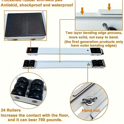 2pcs Heavy-Duty Plastic Furniture Movers with 360° Swivel Casters - 46.5cm to 72cm Height Adjustable, 18.3in to 28.3in Width, 4cm Thickness for Washing Machines, Dryers, Appliances &amp; Home Furniture, Furniture Movers, Laundry
