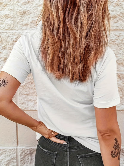 Cute Cat Print T-shirt, Crew Neck Short Sleeve T-shirt, Casual Everyday Tops, Women's Clothing