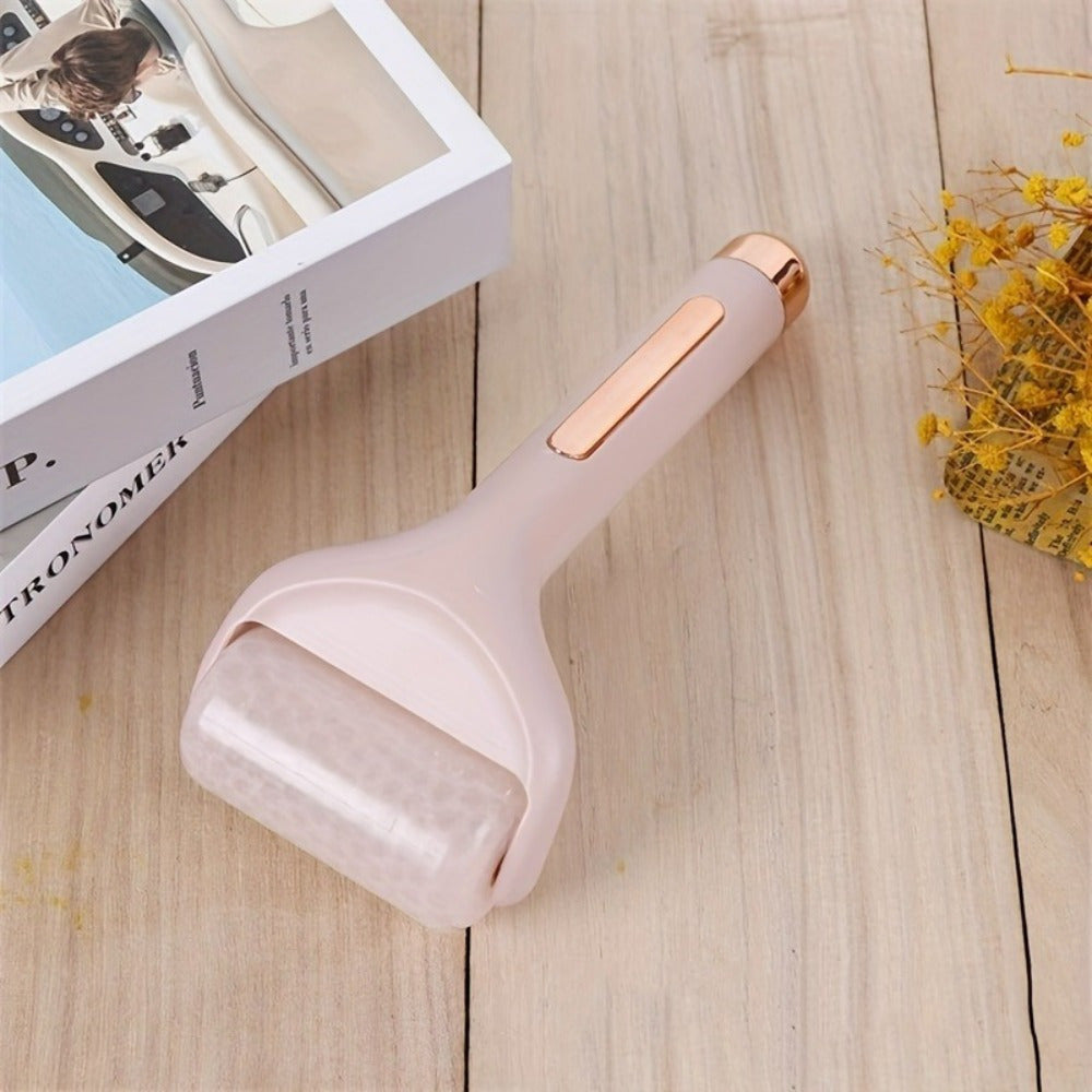1pc Pink Portable Ice Roller for Skin Care & Lifting - Ergonomic Hand-Held Massager with Golden Textured Grip, Firming And Cleansing, No Battery Operation Required - Perfect for Anti-Aging And Smooth Skin