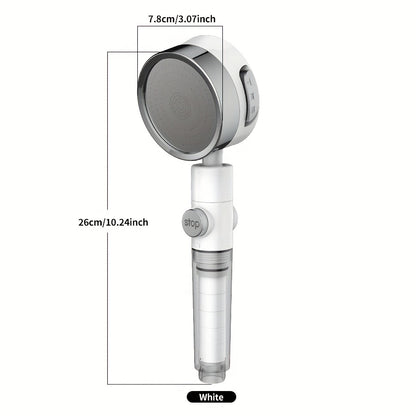 Chuveiro pressurizado com três configurações ajustáveis, concebido para fornecer uma forte pressão de água para banho doméstico, com chuveiro de ângulo ajustável, ideal para acessórios de casa de banho.