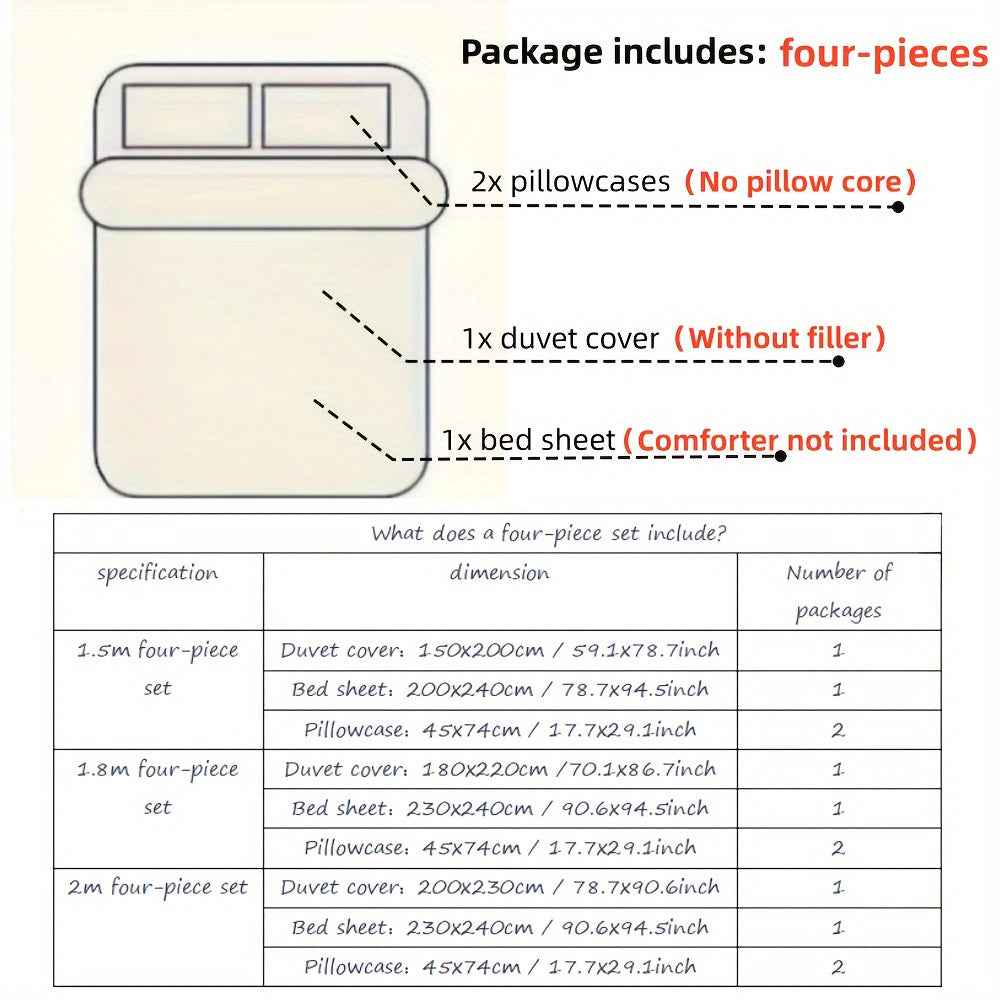 Dark Vine Pattern 4-Piece Vintage Small Floral Bedding Set. Includes 1 flat sheet, 1 duvet cover, and 2 pillowcases. Machine washable polyester. Breathable and easy to clean. Does not contain down duvet or pillowcases.