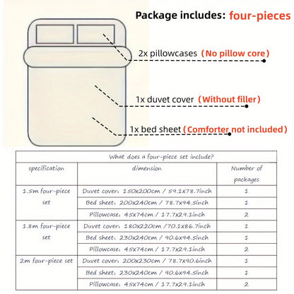 Dark Vine Pattern 4-Piece Vintage Small Floral Bedding Set. Includes 1 flat sheet, 1 duvet cover, and 2 pillowcases. Machine washable polyester. Breathable and easy to clean. Does not contain down duvet or pillowcases.