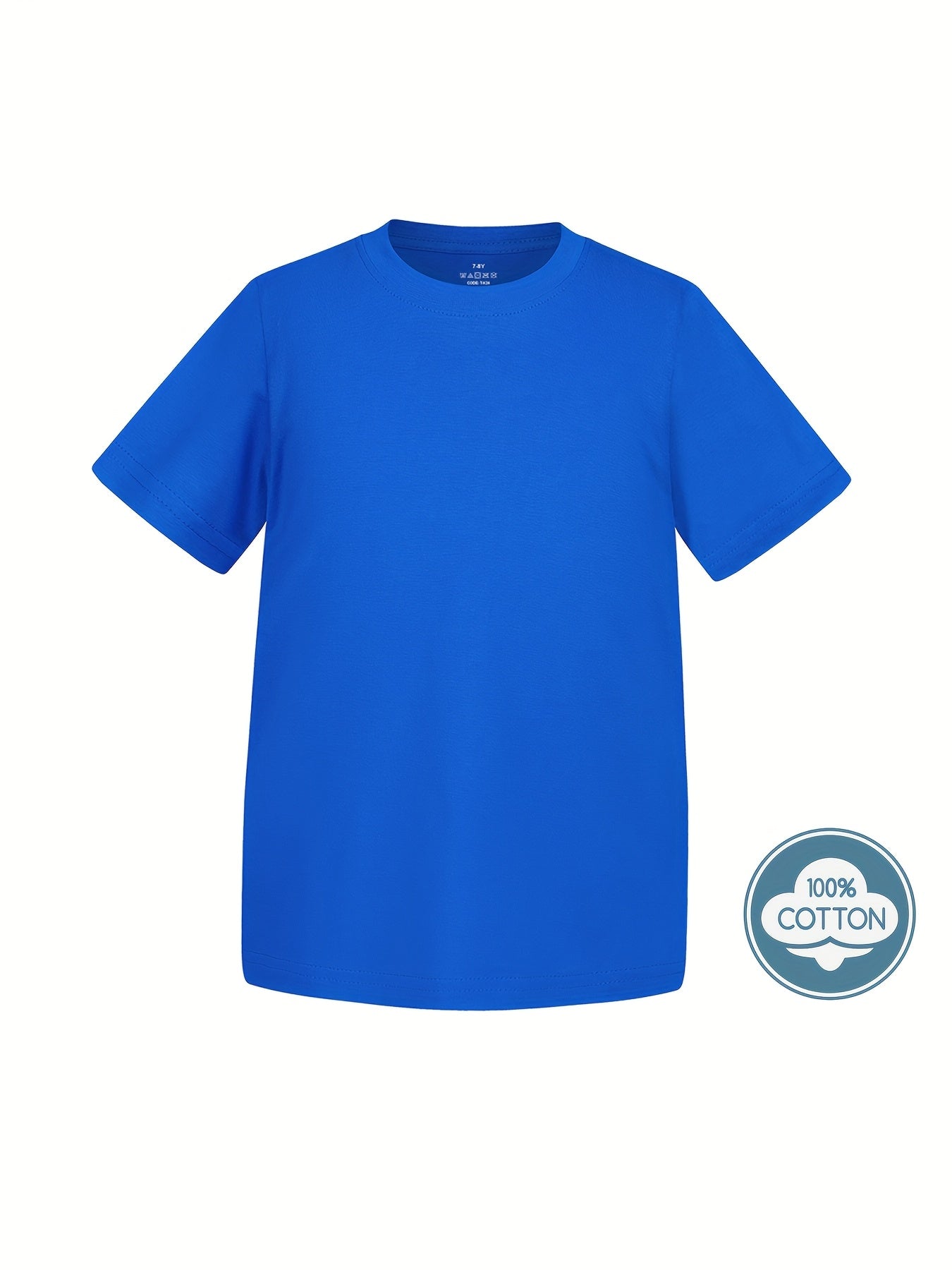 T-shirt infantil de cor sólida, blusa casual de manga curta, t-shirt infantil para o verão.