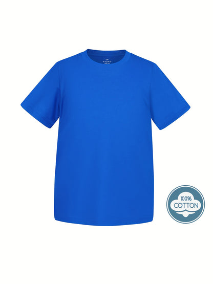 T-shirt infantil de cor sólida, blusa casual de manga curta, t-shirt infantil para o verão.