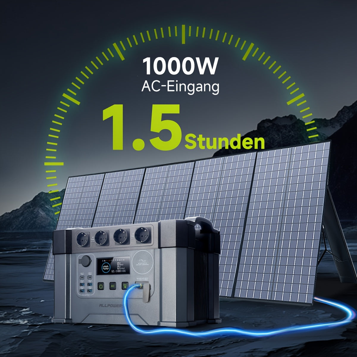 ALLPOWERS S2000 Pro Solar Power Station With SP033 Panel Included, 2400W MPPT Portable Power Station With 1pc 200W Foldable Solar Panel, Solar Backup Power For RV Van House Outdoor Camping