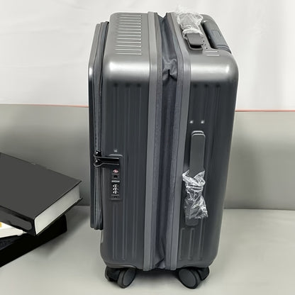Hard Shell Spinner Luggage, Front Opening, Telescopic Handle, Durable ABS+PC Material, TSA Lock, Cup Holder, Shock Absorbing Wheels, Iron Pull Handle, No Electricity Required, No Print, for Travel