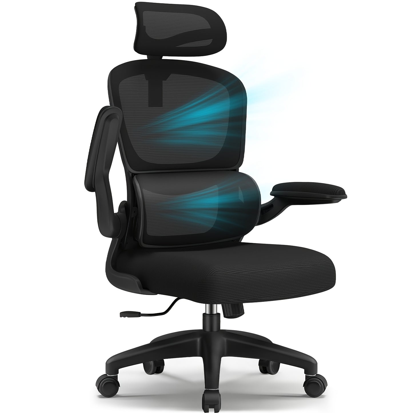 Cadeira de Escritório Ergonómica com Apoio Lombar e Braços Rebatíveis