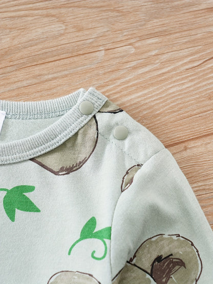 Macacão de manga comprida com gola redonda para bebé com estampado fofo de coala de desenho animado