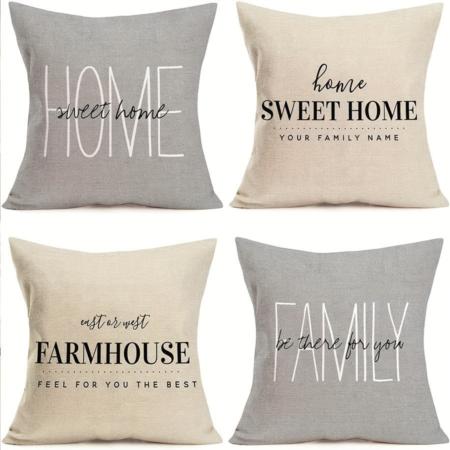 4pcs-Home Sweet Home Pillow Set Warm Inspirational Quotes Cushion Set Farmhouse Pillow Set Suitable for Sofa Decoration