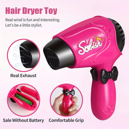 Girls Beauty Salon Set Pretend Play Stylist Hair Cutting Kit Hairdresser Toys With Hair Dryer, Scissors, Barber Apron And Styling Accessories (Not Real Hairdresser Toys, Hairdresser Toys Model)