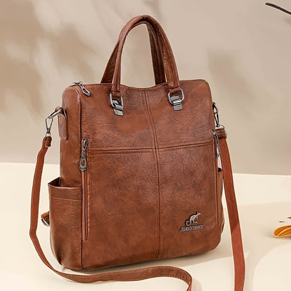 Four One Women's Large Capacity Retro Backpack - Heavy-Duty Nylon Bookbag with Adjustable Shoulder Straps, Golden-Tone Hardware, Front & Back Zipper Pockets, Convertible Crossbody/Backpack for,, Travel (Red, Casual) - (Low