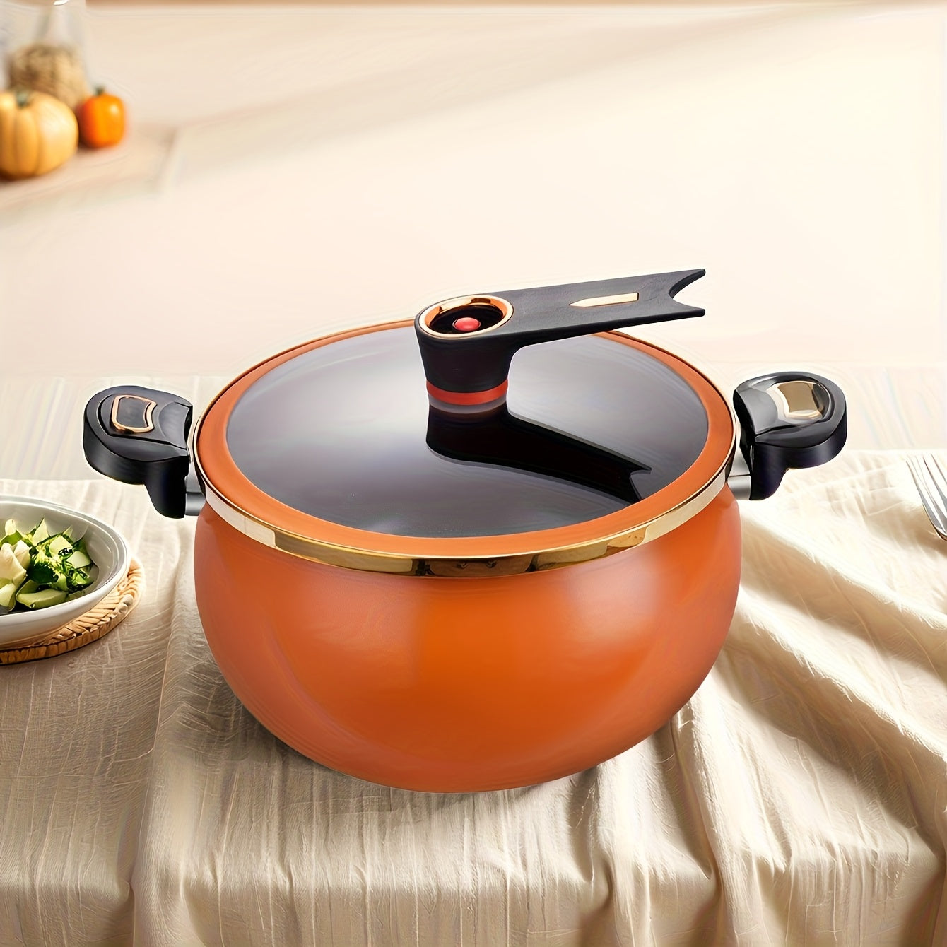 8L Large Cast Iron Stew Pot with Lock Lid - Multifunctional Soup Pot, Suitable for Fast Boiling, Compatible with Gas Stoves, Black Golden Rim | Stylish Black Cookware | Glass Lid Design, Home Gift