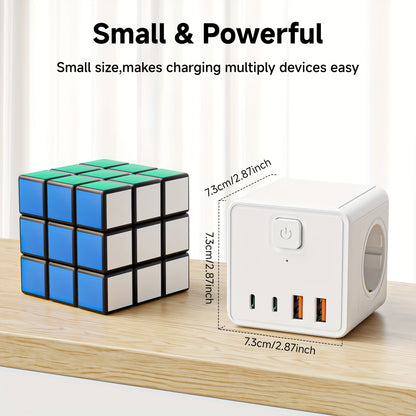 7-in-1 EU Wall Power Strip, 3 AC Outlets & 2 USB & 2 Type-C & with 1 Switch, Suitable for Home, Office, Travel, Computer, White and Black