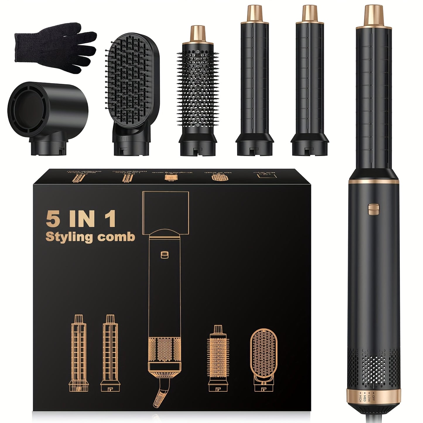 5-In-1 Hot Air Styler Brush – Electric Hair Straightener & Curling Iron with Interchangeable Attachments, Hot Air Brush for Wet Or Dry Hair, Hair Straightening Drying Curling Products