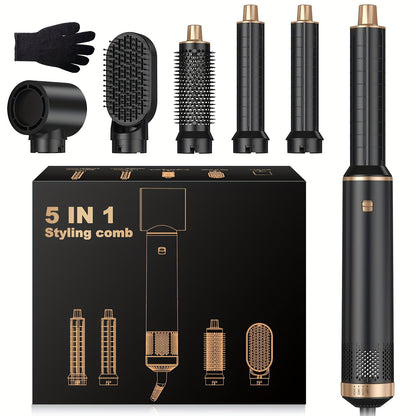 5-In-1 Hot Air Styler Brush – Electric Hair Straightener & Curling Iron with Interchangeable Attachments, Hot Air Brush for Wet Or Dry Hair, Hair Straightening Drying Curling Products