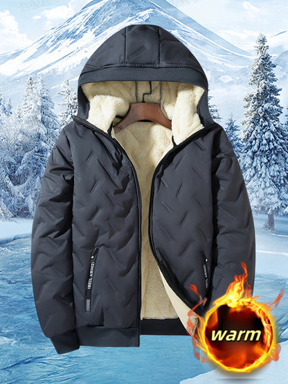 Men'S Heavyweight Winter Jacket - Windproof Cold Weather Coat with Full-Zip Closure, Hooded Insulated Outerwear - Thick Fleece-Lined Insulation for Extreme Cold, Zippered Pockets - Ideal for Skiing, Hiking, Commuting - Fall/W